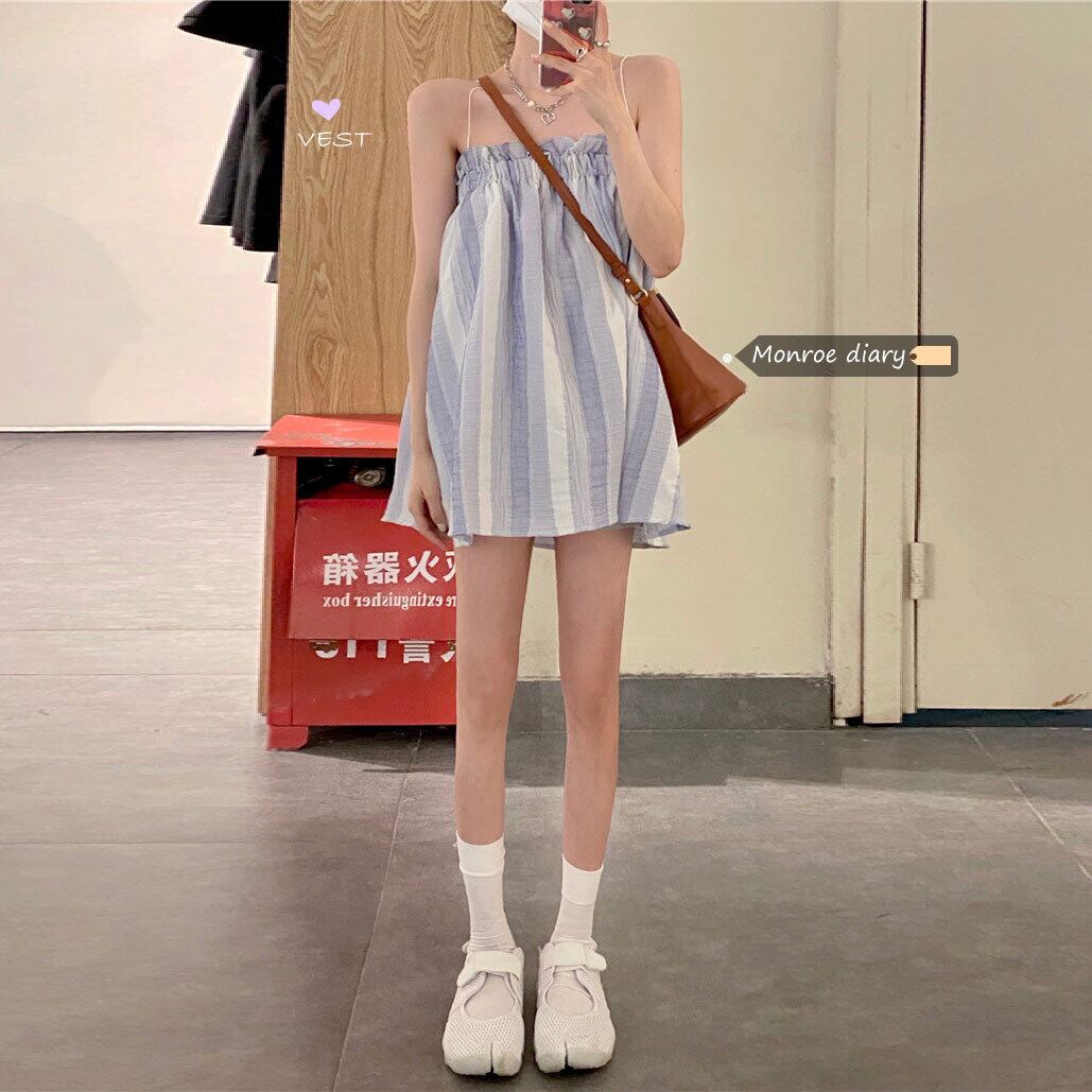 サマー薄手ストライプトップス ルーズカジュアルシャツ 夏物 モンロー97554279980