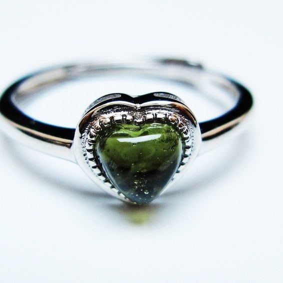モルダバイト リング モルダウ石 指輪 ハート フリーサイズ 13号 一点物 メール便可 [M便 1/20] 199-573