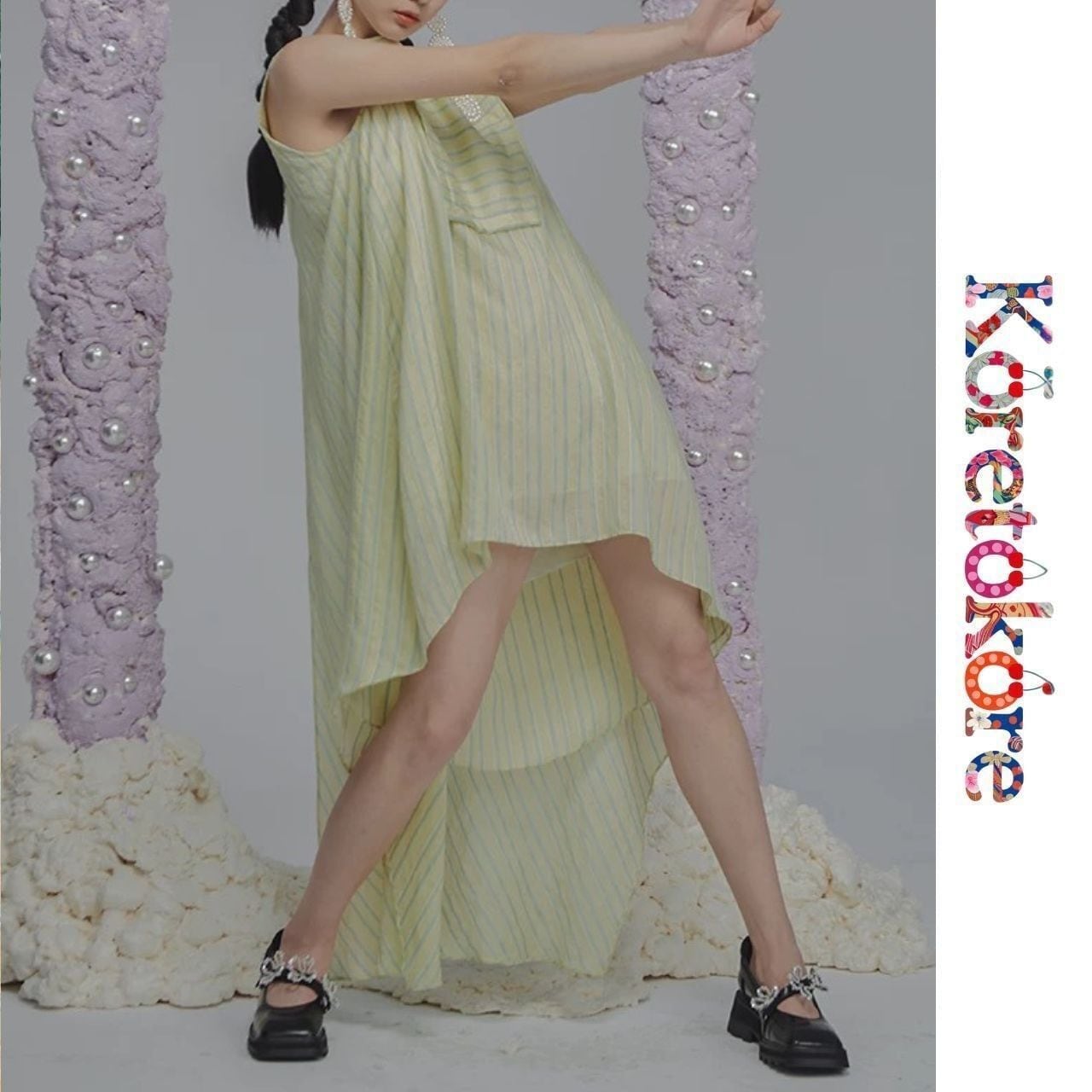 Butterfly Drape Stripe Dress A1200