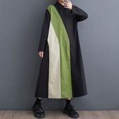 カラーブロック 切替 シャツワンピース  00055