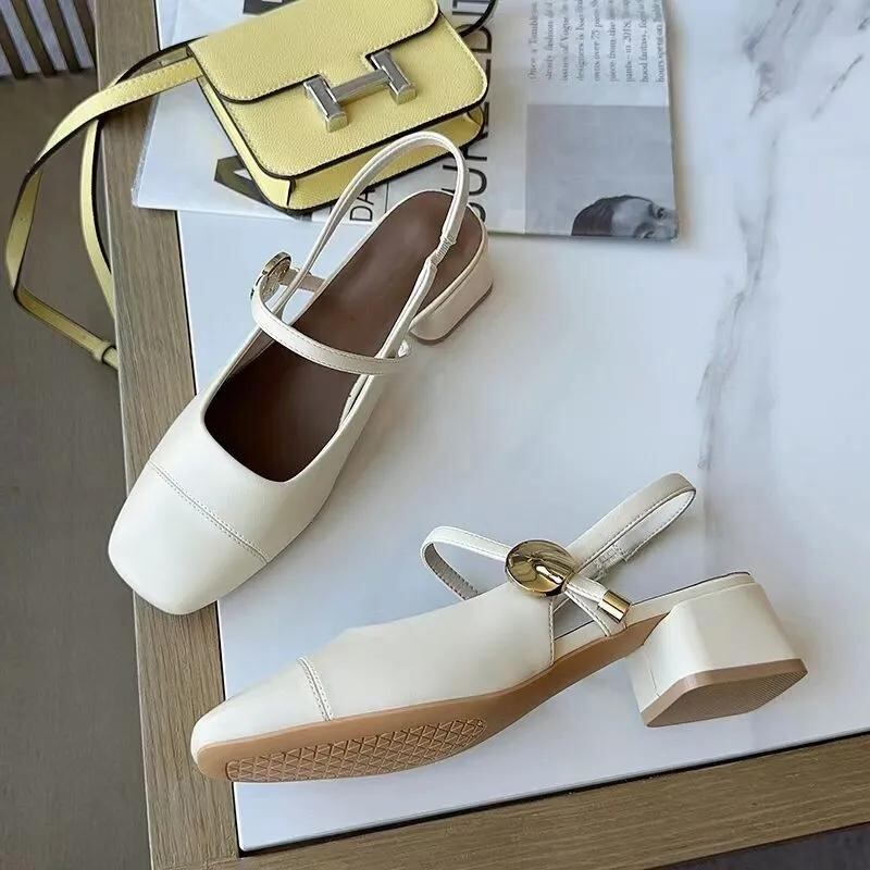 女性のための浅い口の厚いヒール、用途の広いカジュアルシューズ、フレンチスタイル、新しい春と夏、2024