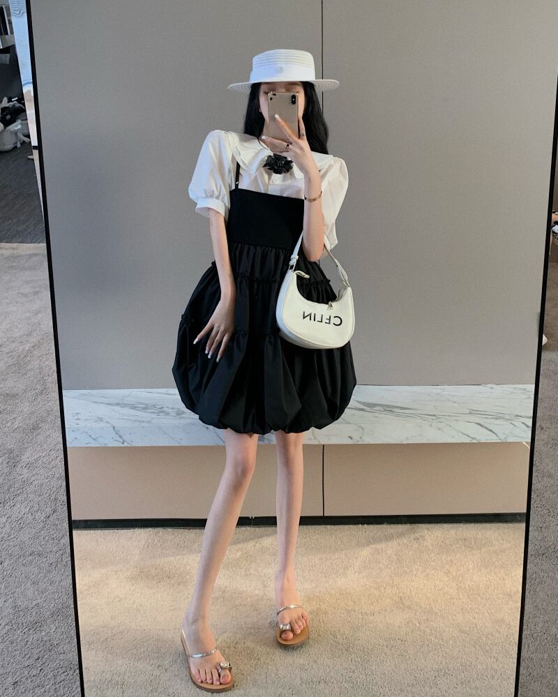 ブラックドレス サマーショートスカート ウェスト 大人ガーリー スウィート キュート カジュアル 夏物 ブラックストロベリース39090415623