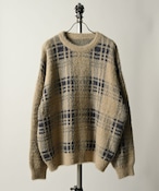 many men many mind  Nylon shaggy check crew neck knit (BEG) M2321051