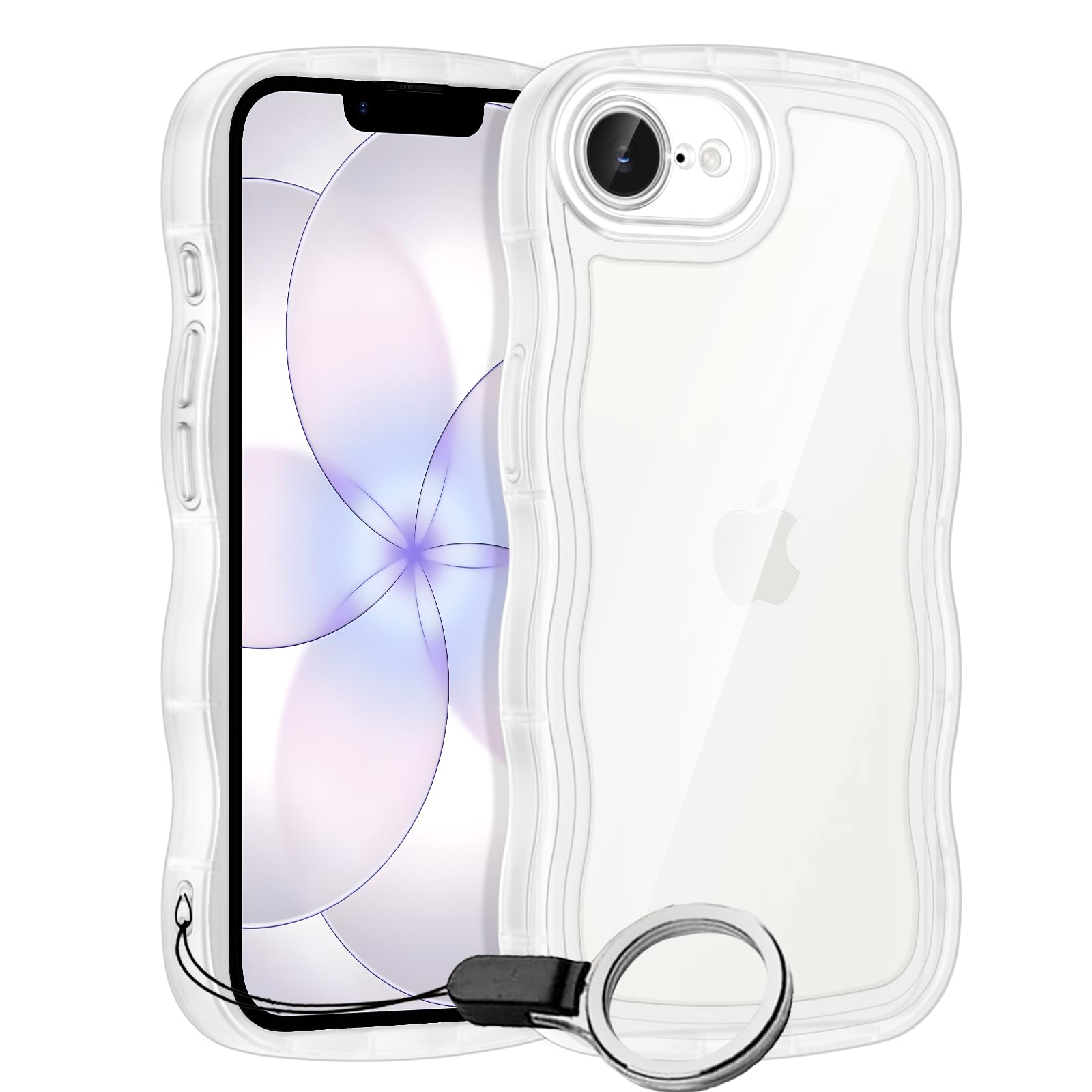 HILEGENER for iPhone SE3/SE2/SE/8/7 かわいい ケース うねうね レンズ保護 耐衝撃 あいほん SE 第3/2世代 iPhone 8 用滑り止めスマホケースウェーブ デザイン 手にフィット TPUカバー 韓国 可愛い シリコンバンパー 波状エッジ ソフトシェル 人気 落下防止 ストラップホール付き(アイフォンSE3/SE2/SE/8/7-純透明)
