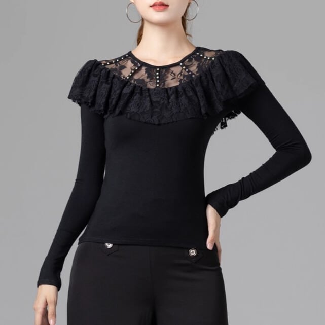 フリル レースカット ロングスリーブ ダンスカットソー ds1122