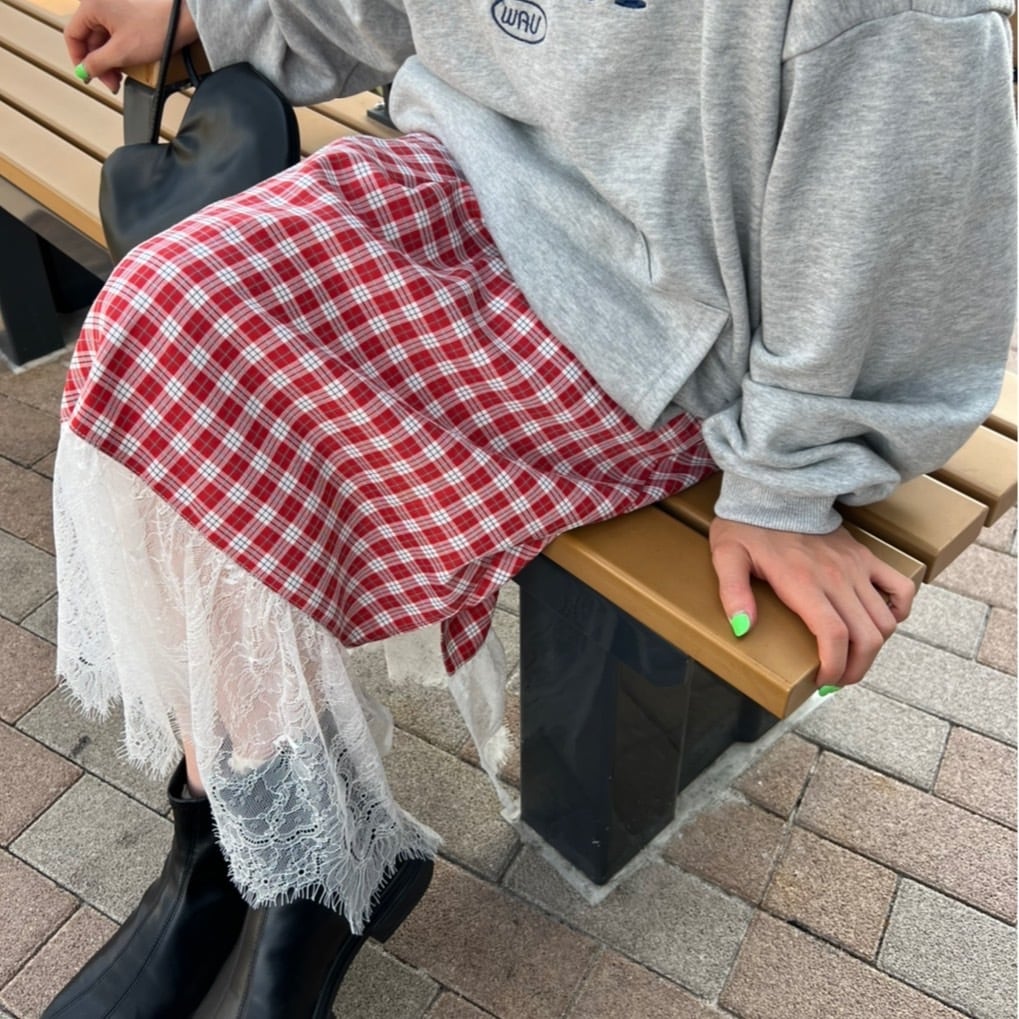 レース切り返しチェックスカート_LN01464