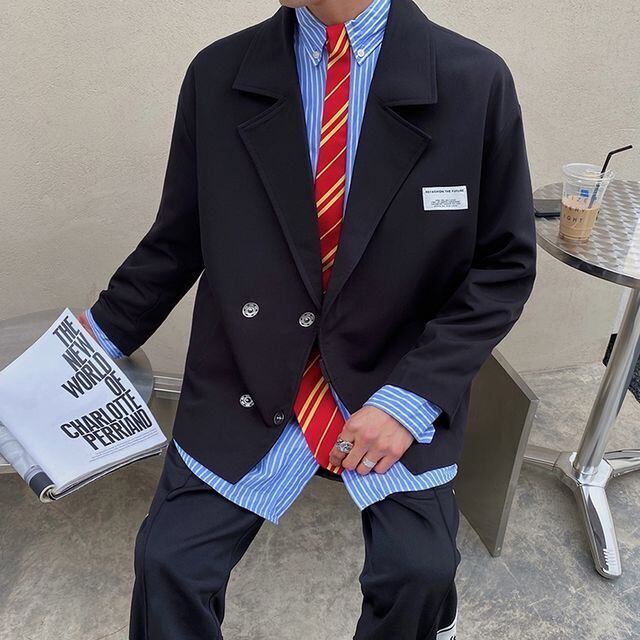 【予約販売】テーラードジャケット 無地 アウター ジャケット メンズ 胸タグ ブラック グレー ベージュ カジュアル こなれ感 お洒落 韓国トレンド 春 秋 大きいサイズ M/L/XL/2XL/3XL