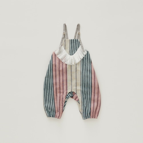 《eLfinFolk 2024SS》Multi stripe Suspenders Rompers / pink × blue gray / 80・90cm
