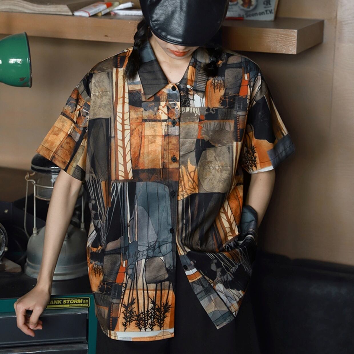 レトロプリントシャツ【G2698】