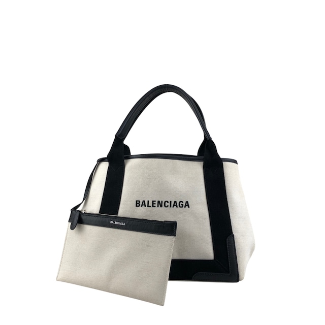 BALENCIAGA バレンシアガ カバスS ハンドバッグ ホワイト×ブラック ロゴ キャンバス トートバッグ vintage ヴィンテージ オールド bpp756