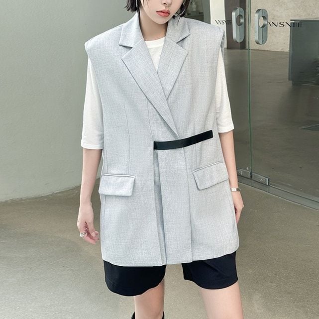 RELAXED DROP SHOULDER SLEEVELESS BLAZER VEST M-18104