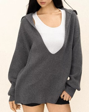 Vネック ルーズニット＆リブタンクトップ レイヤードセット 2color A0833