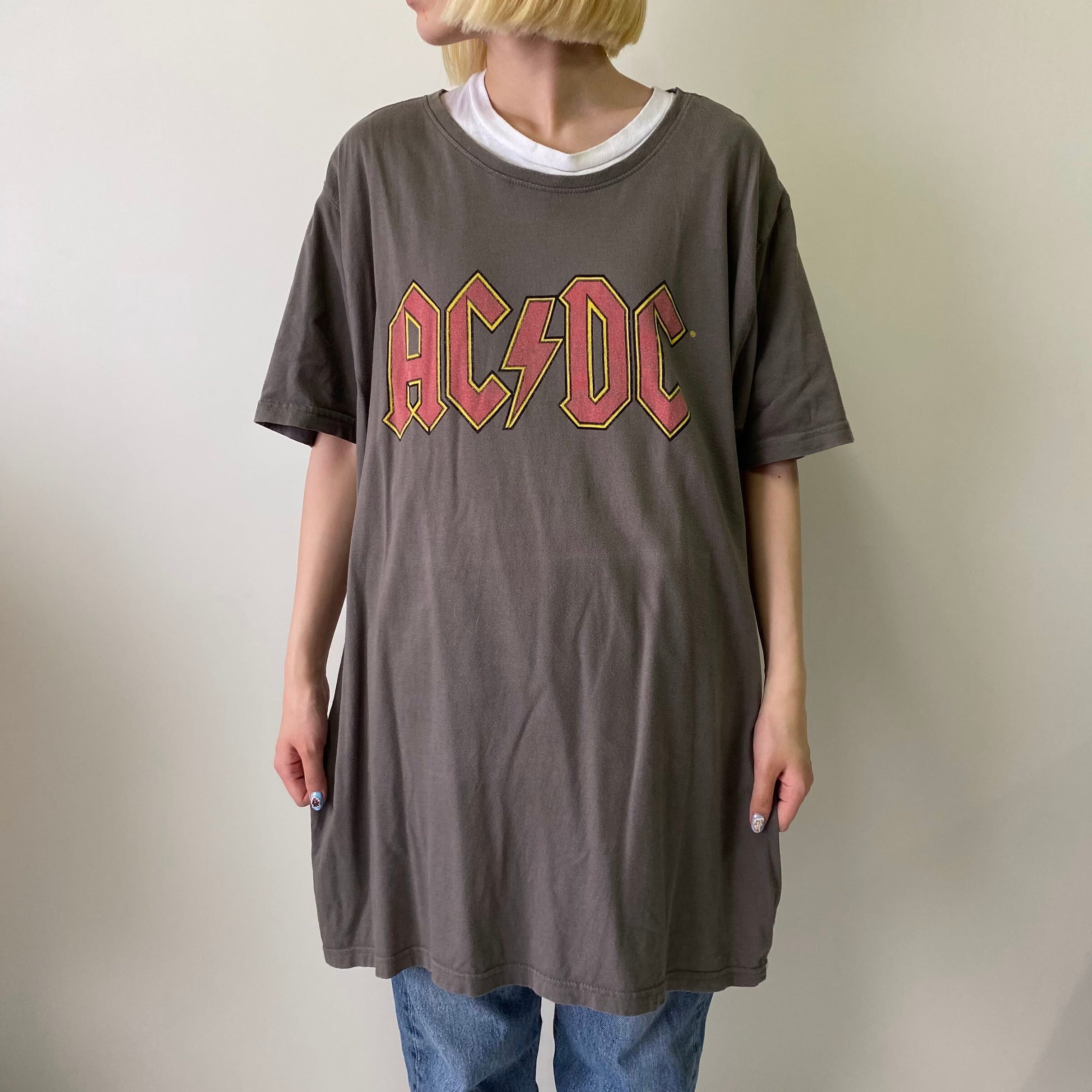 スーパービッグサイズ AC/DC ロゴプリント バンドTシャツ メンズ3XL 古着 グレー 大きいサイズ【Tシャツ】【SS2207】 | cave  古着屋【公式】古着通販サイト