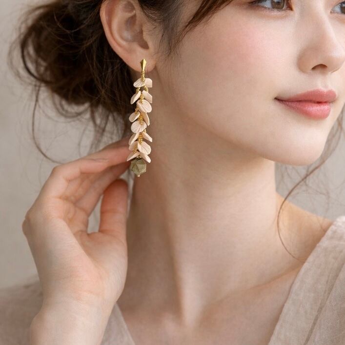 14kgf リーフモチーフピアス vol.01 天然石：グリーンオパール | KU