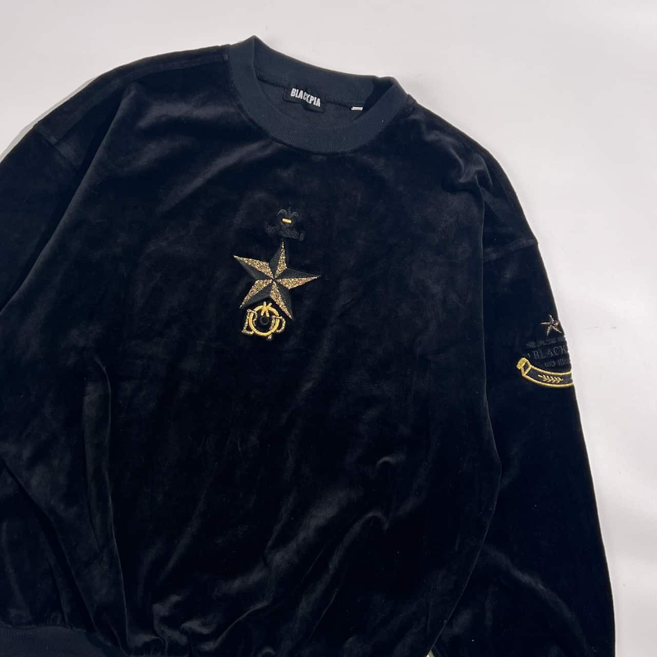 BLACKPIA ブラックピア スター 刺繍 ベロア ベルベット トレーナー L/ブラック系 メンズ