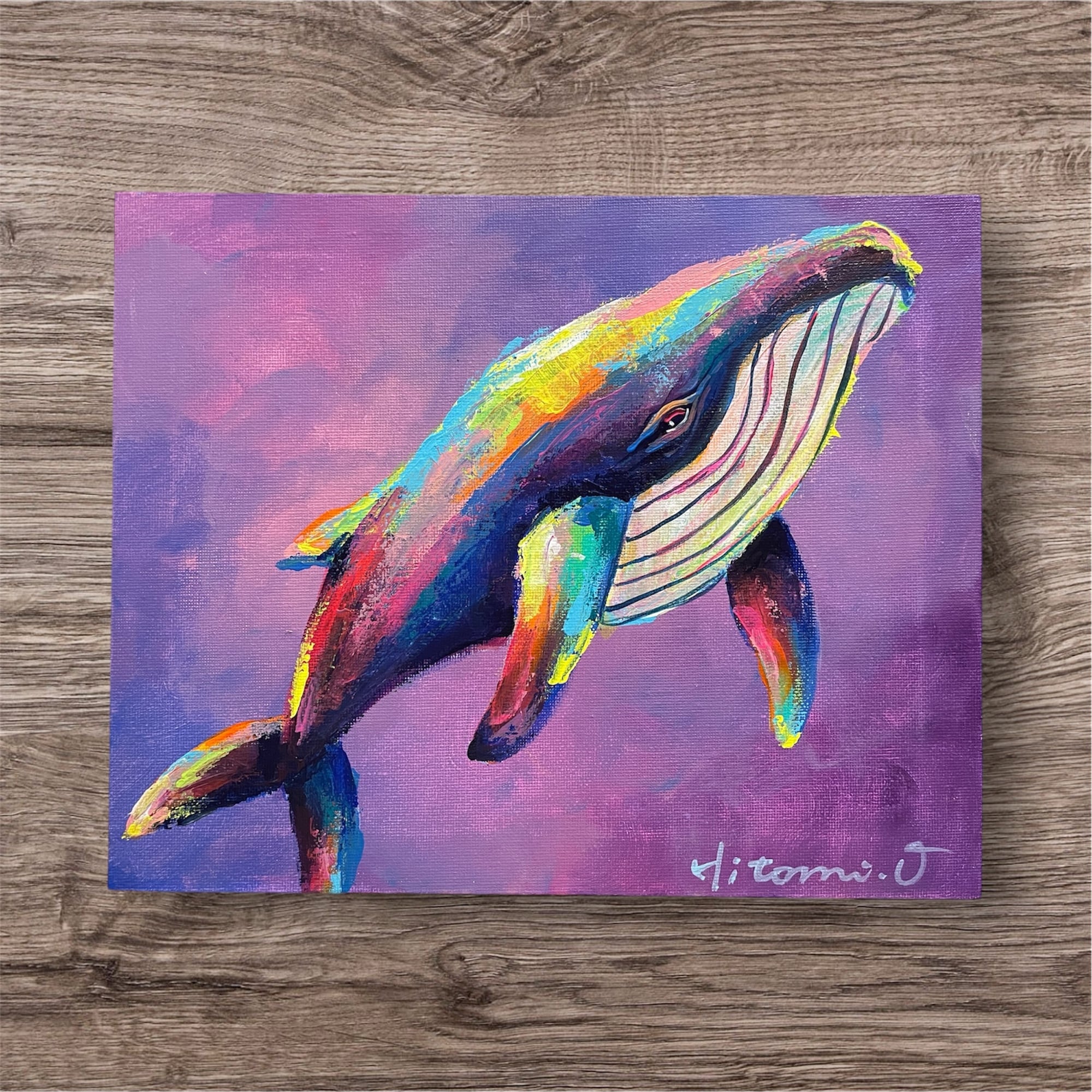 A-65/24】動物画 イルカ アクリル画 原画 絵画 現代アート キャンバス