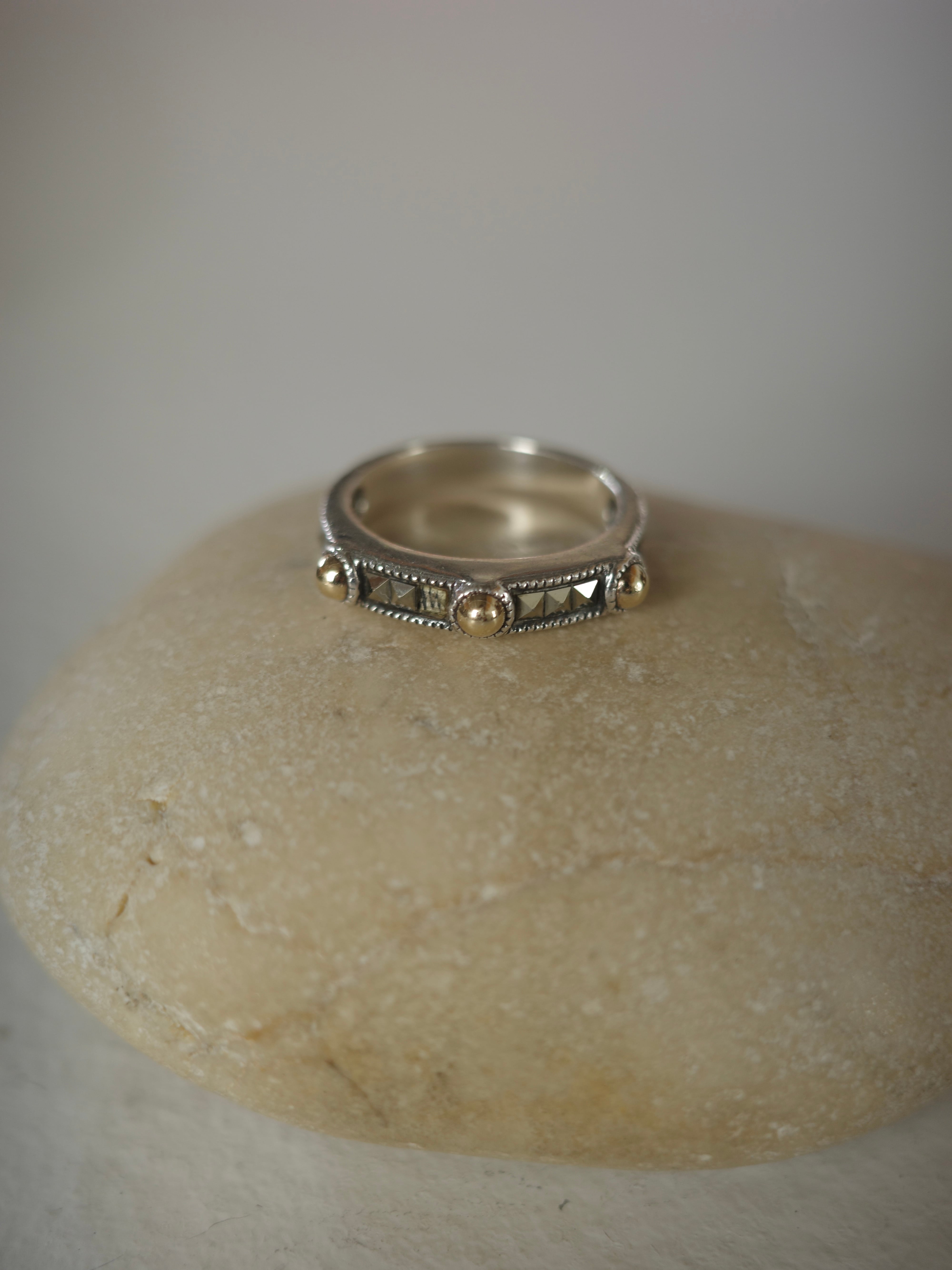 <vintage silver925>two tone marcasite ring