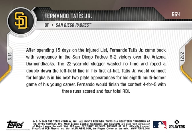 フェルナンド・タティスjr Fernando Tatís Jr. - 2021 MLB TOPPS NOW