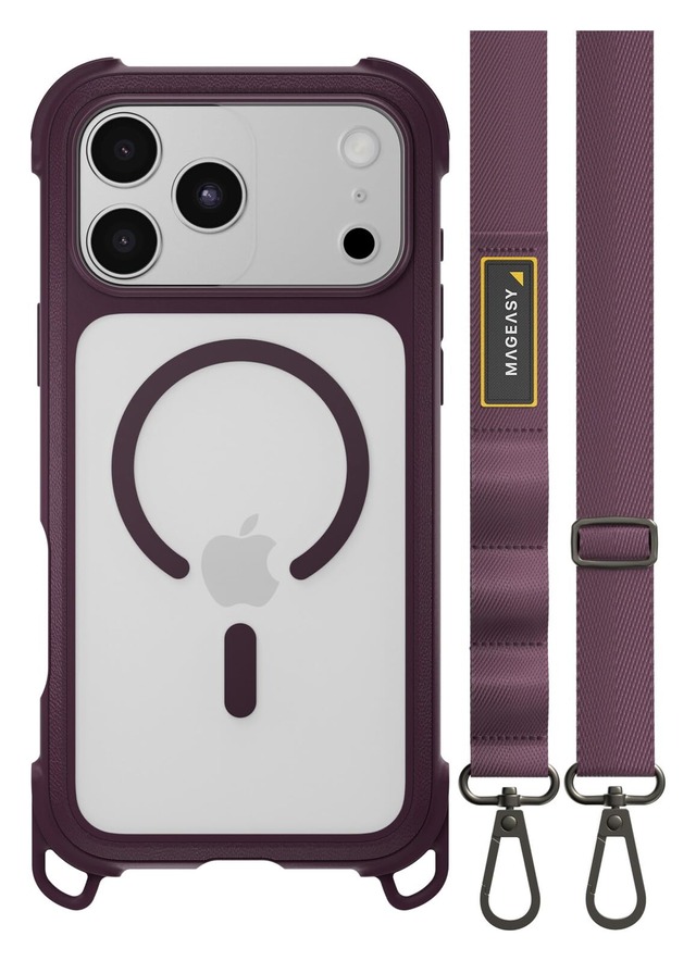 【MagEasy】 iPhone 18 Pro Max iPhone 17 Pro Max 対応 ケース ショルダー ストラップ 耐衝撃 MIL規格 クリア スマホケース MagSafe 対応 [ iPhone18ProMax iPhone17 プロマックス 対応 ] Odyssey Strap M レザレッテネビュラ/パープル