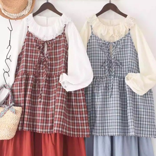 4色／2連リボンチェック柄ビスチェ ・10348