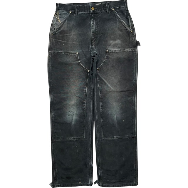 《実寸W31L31》Carhartt カーハート ダブルニー ワークパンツ ペインターパンツ フェード ダメージ ブラック USA製 no.10599