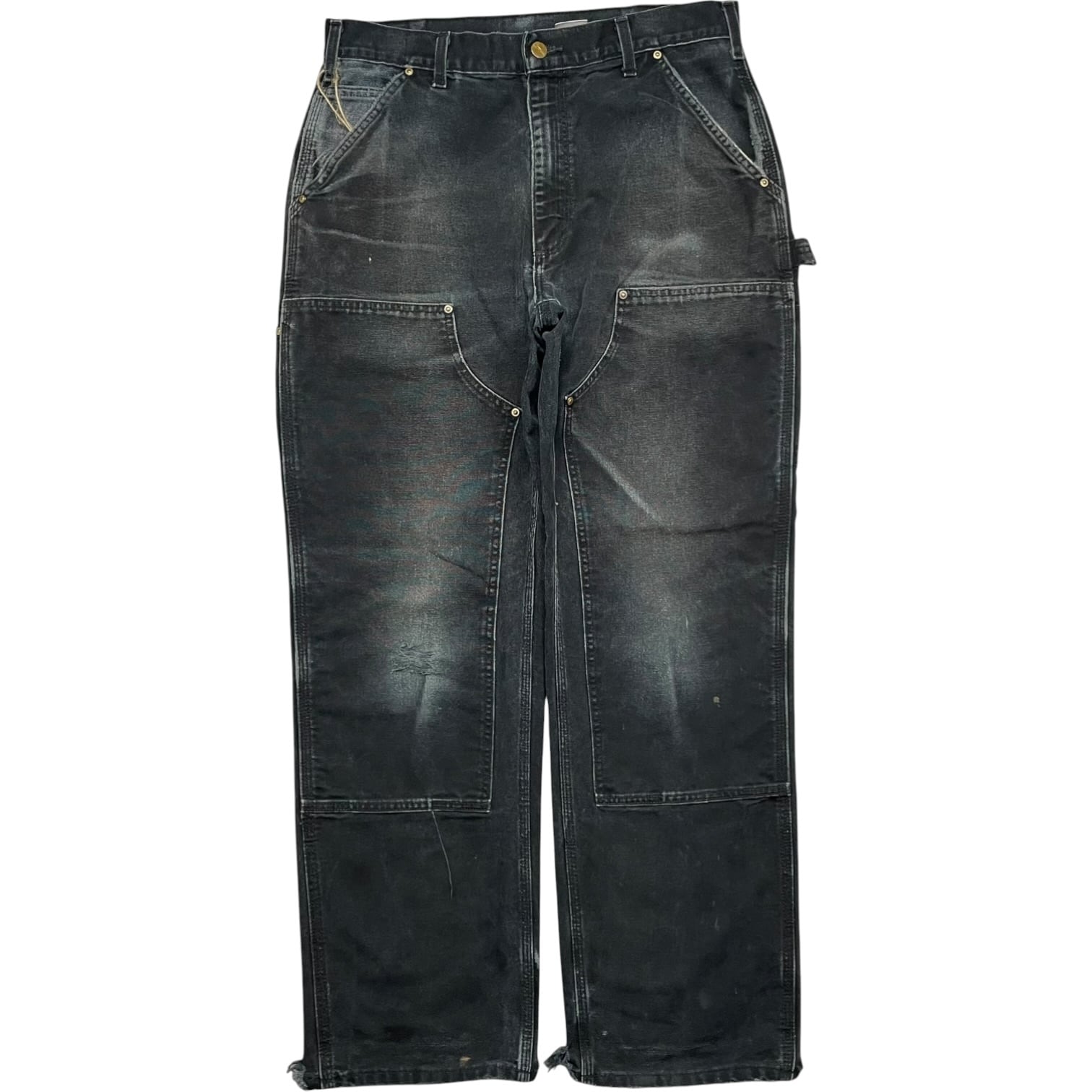 《実寸W31L31》Carhartt カーハート ダブルニー ワークパンツ ペインターパンツ フェード ダメージ ブラック USA製 no.10599