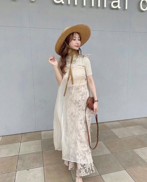 3color / フロントギャザーチュールワンピース