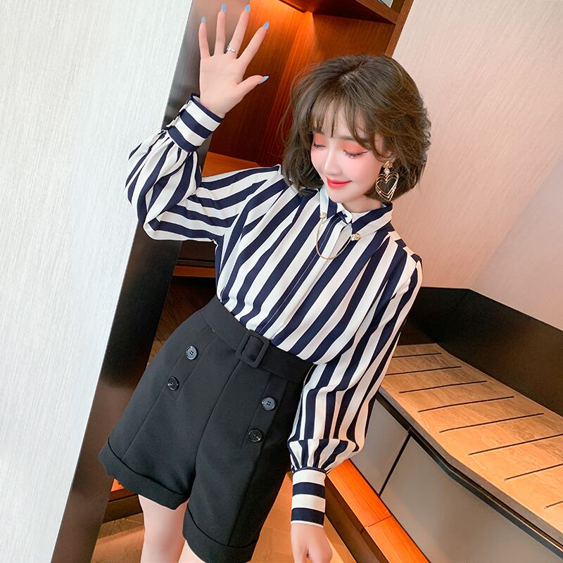 チェーン ボタンスリーブストライプシャツ ランタンスリーブ MIUCO99825768599