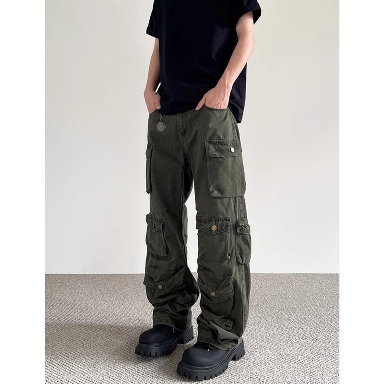 Multi-pocket wide-leg cargo pants ◇3color H0724