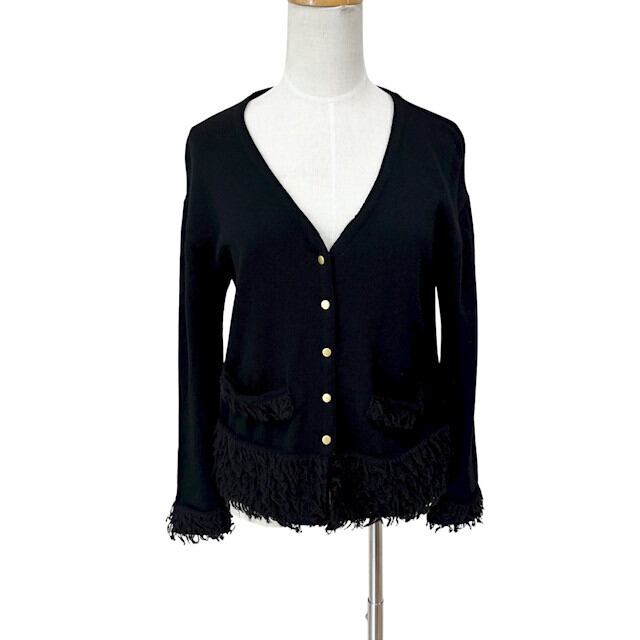 古着 スーナウーナ SunaUna 長袖 カーディガン クリーニング済 黒 フリンジ ウール レディース サイズ38