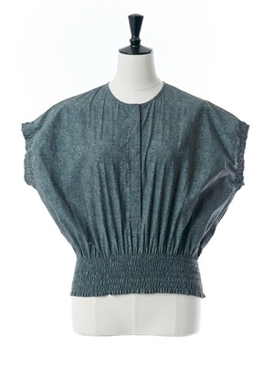 シャーリングブラウス(グレーペイズリー柄)