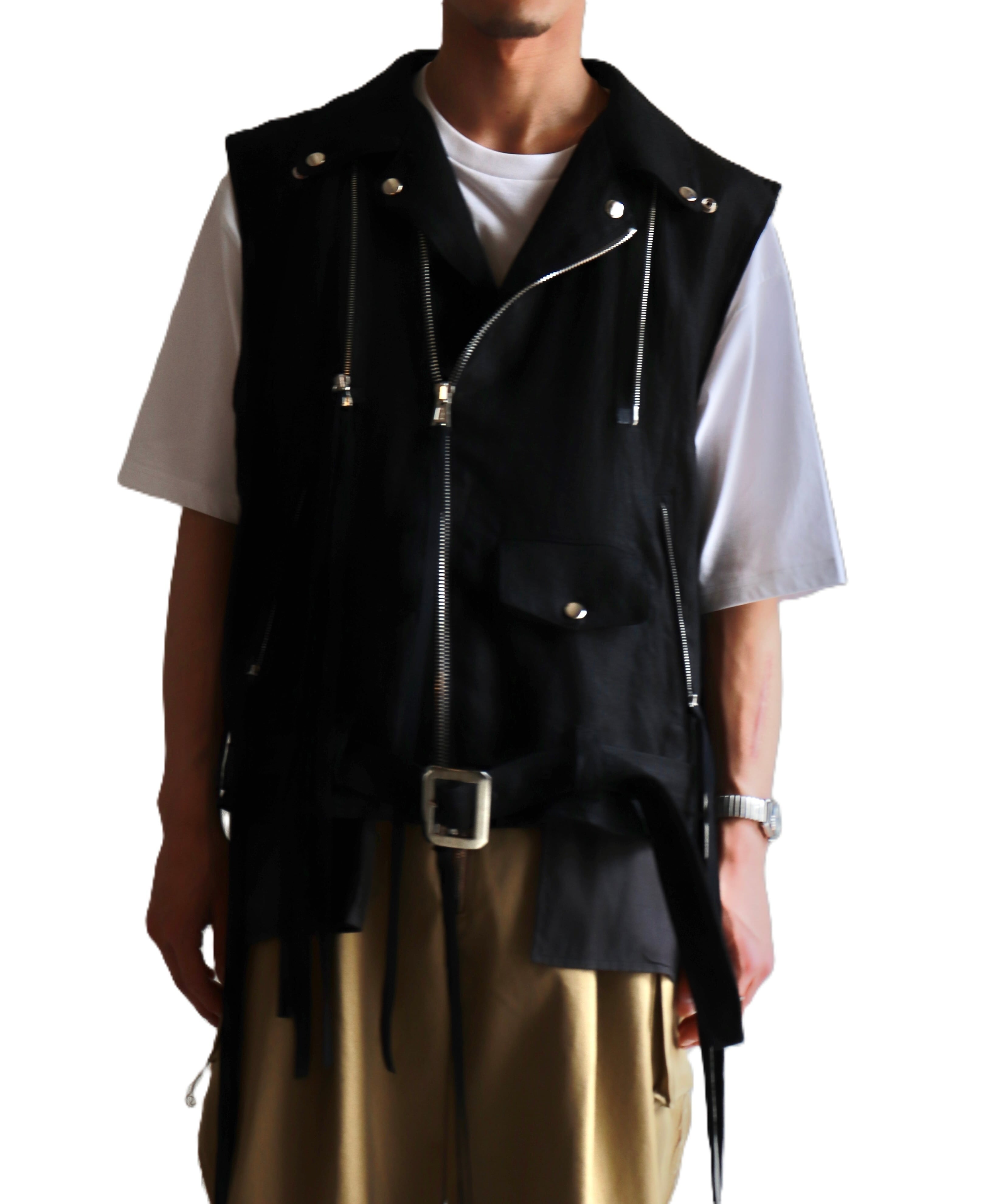 Midorikawa / MID25SS-JK04 LINEN DOCKING RIDERS JACKET (BLACK