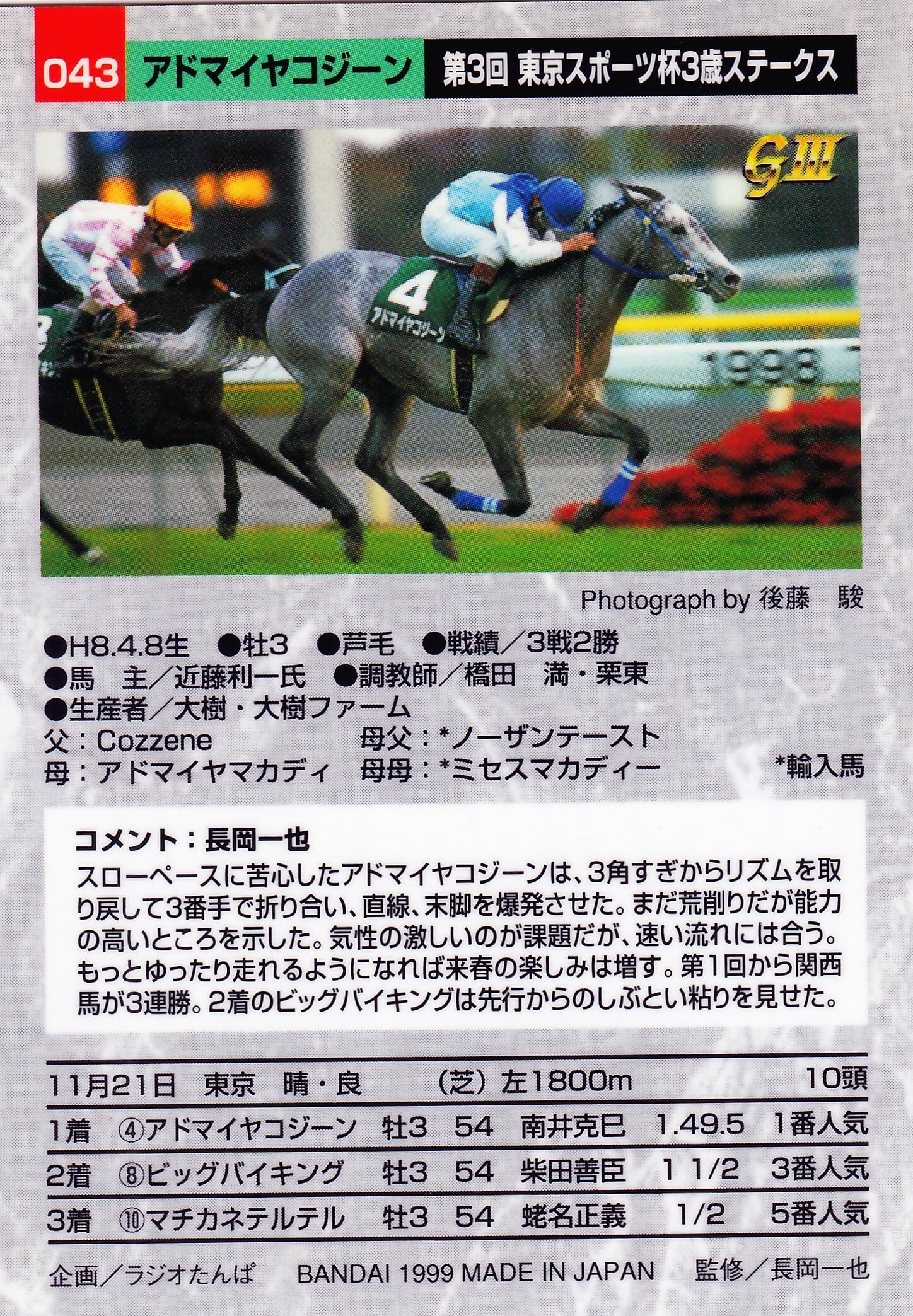 アドマイヤコジーン：第3回 東京スポーツ杯3歳ステークス