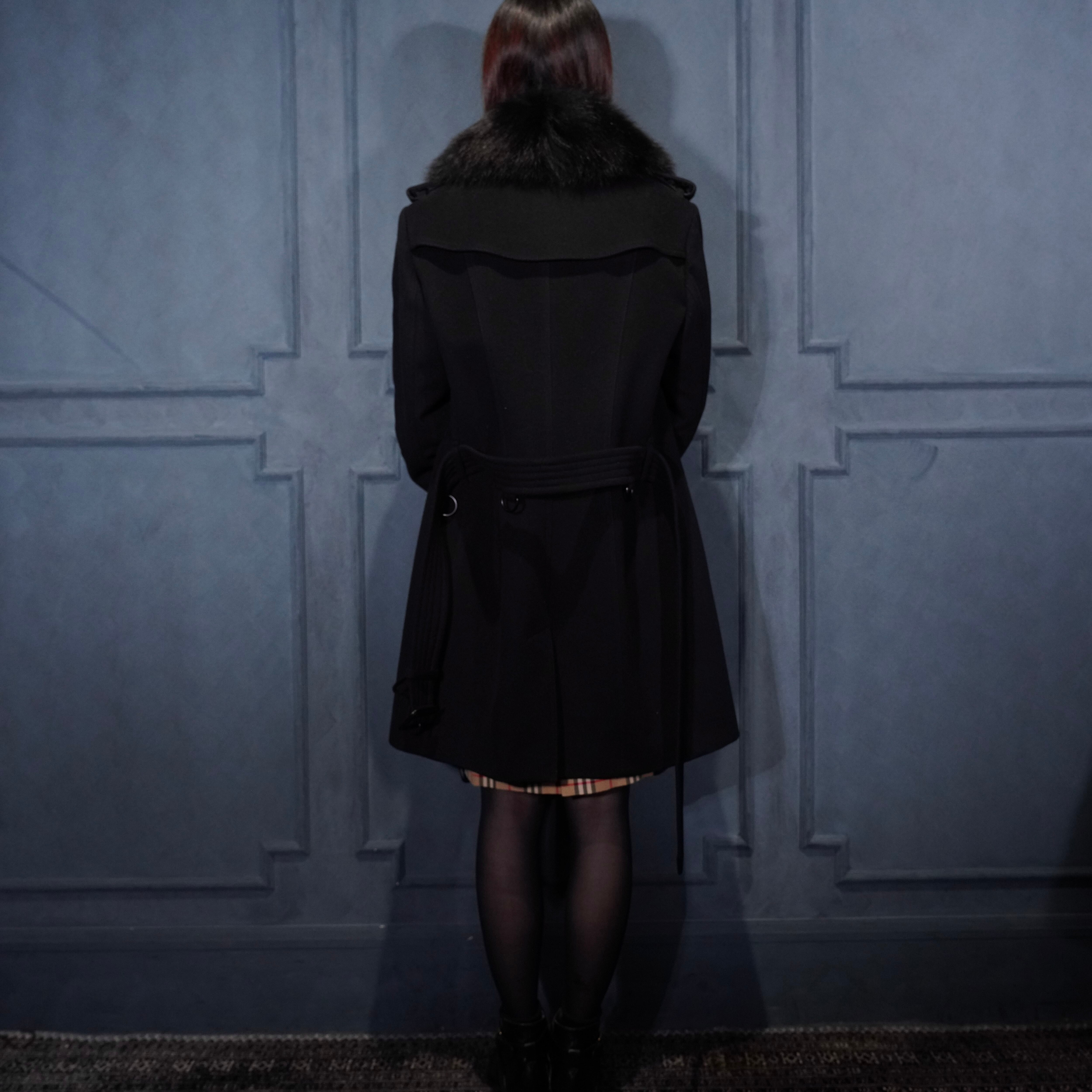 BURBERRY LONDON SANDRINGHAM BLUE FOX FUR CASHMERE BREND WOOL