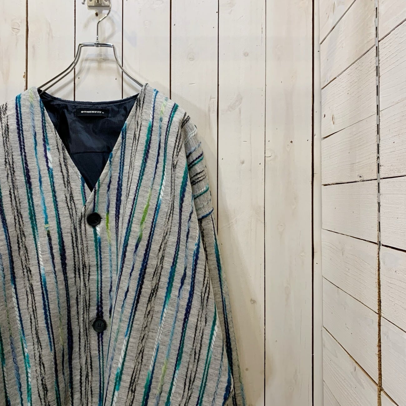 VT-00784-3】STREET PRETZEL MIX KNIT SLEEVE RIB V-NECK CARDIGAN