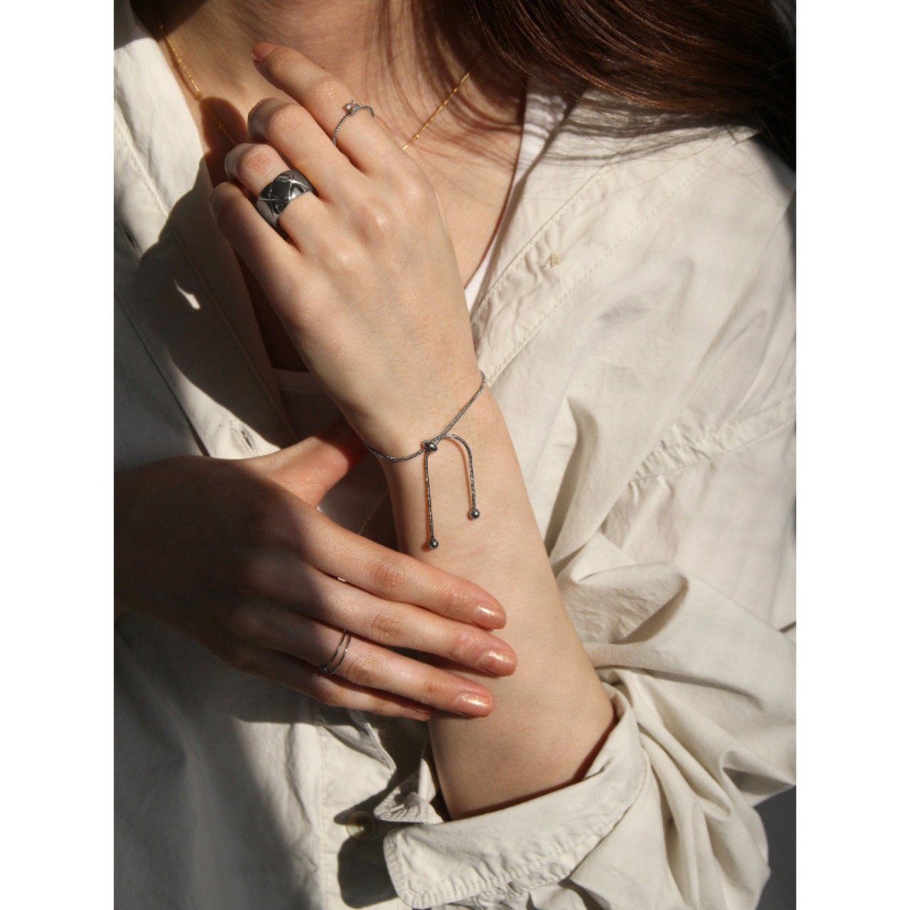 【ネコポス便】ブレスレット ボールモチーフスライドチェーンブレスレット 金属アレルギー サージカルステンレス 2098