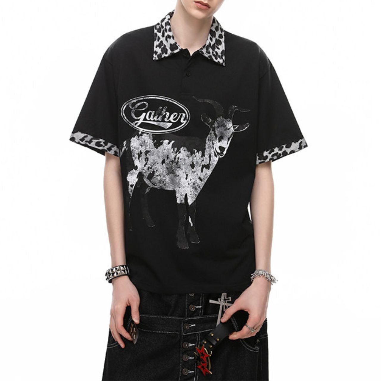 アニマルグラフィックレオパードカラーポロTシャツ 2col   A00041