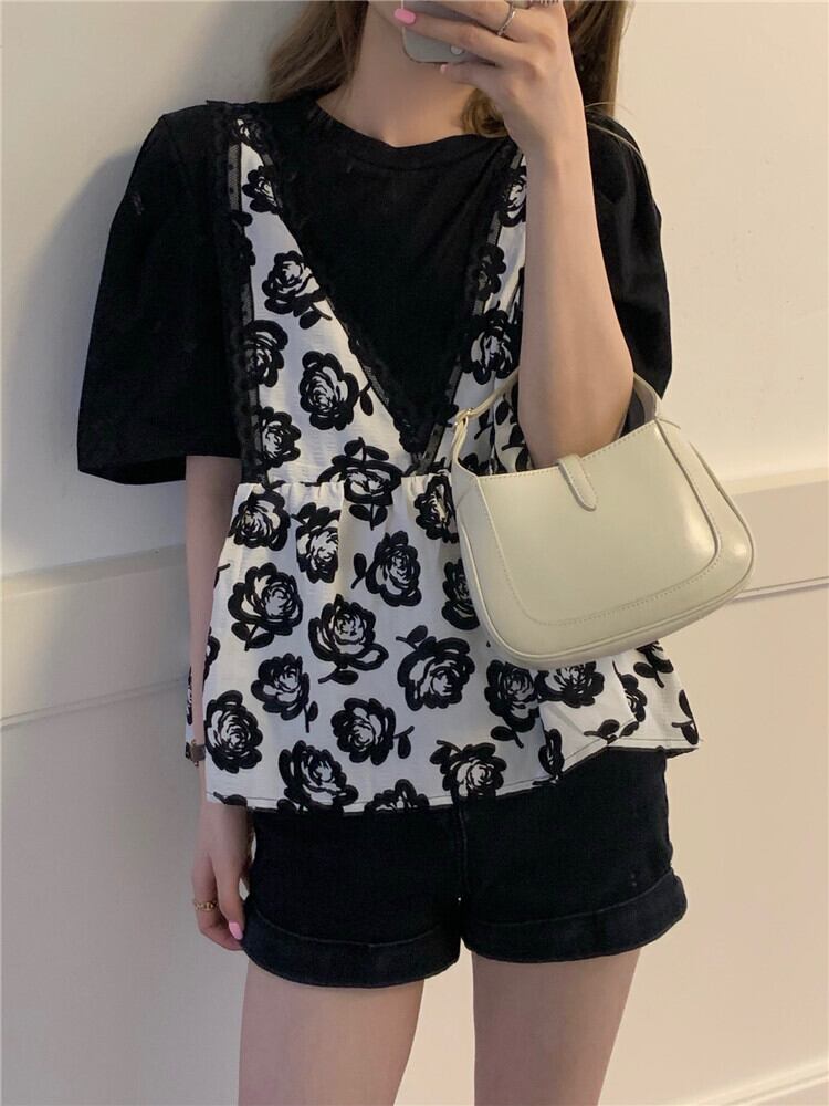 Tシャツ サマーレースフローラルルーズ薄手スタイルトップス 夏物 花柄 クレセントシティ54185137264