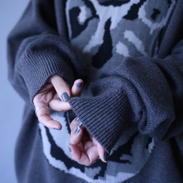 "狼" good motif pattern XXL over silhouette sweater