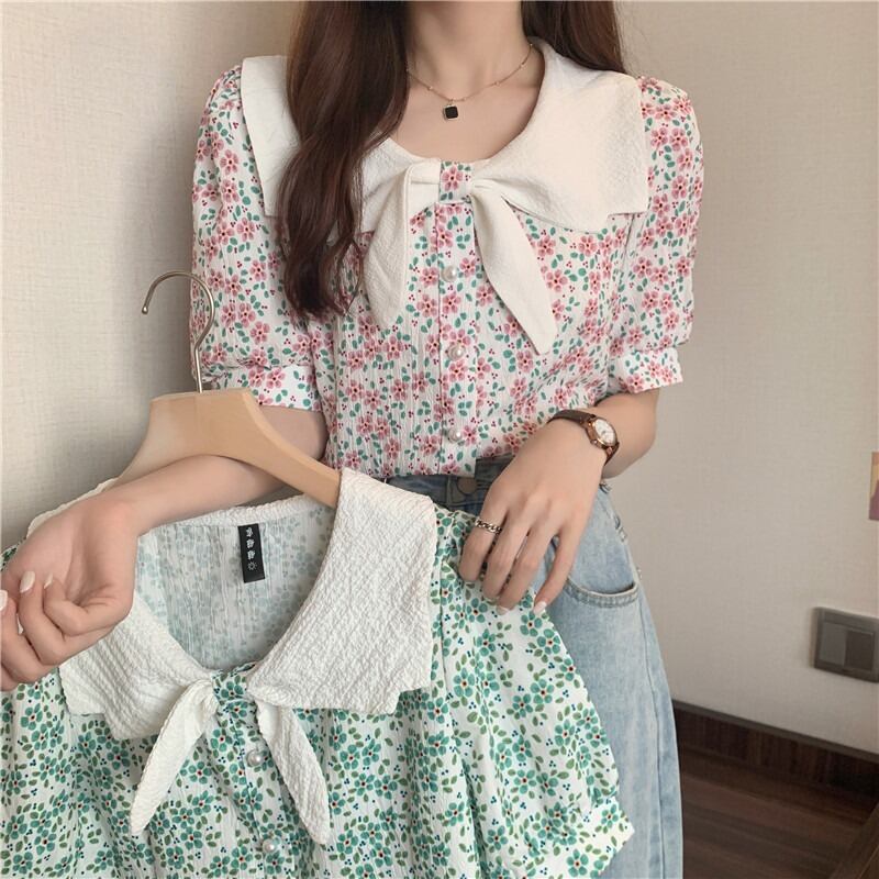 スリーブフローラルシャツ トップス サマー薄手 夏物 花柄 1号婦人30169635656