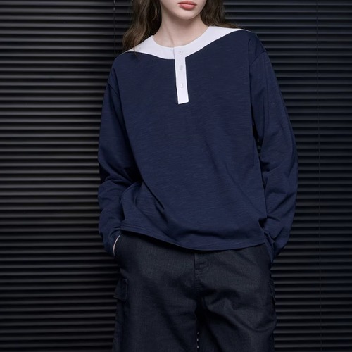 バイカラーヘンリーネックシャツ ・20953