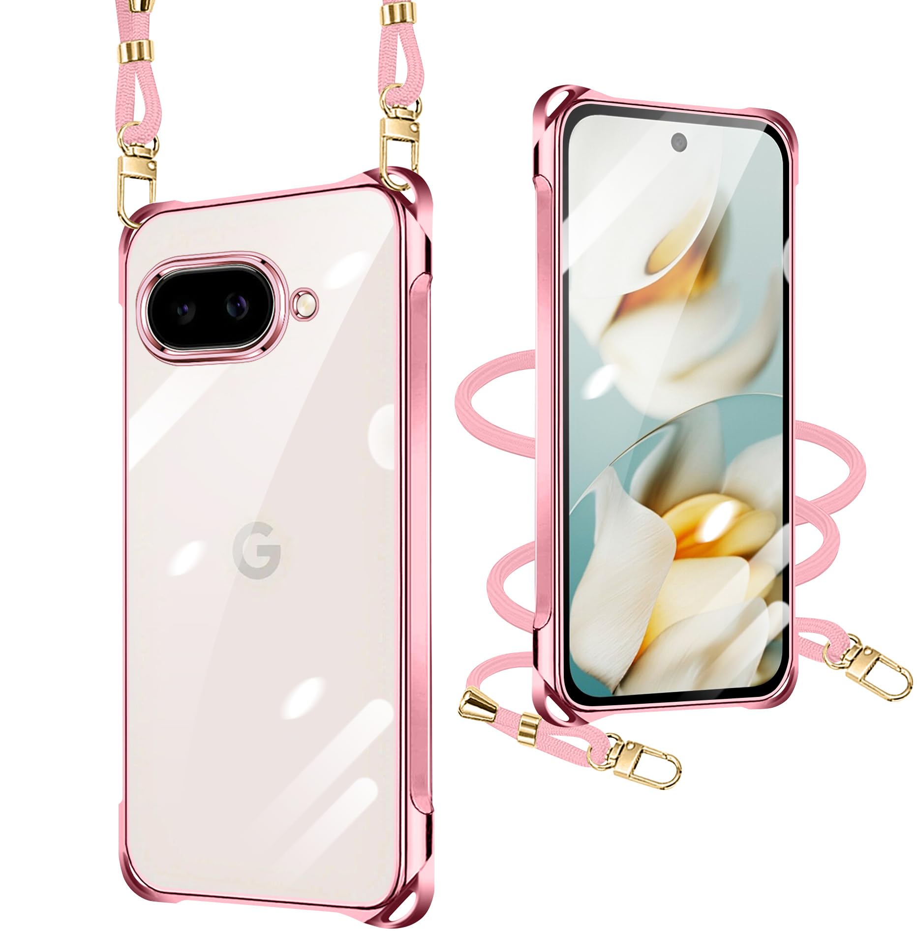 xiusiteli Google Pixel 9A 用 ケース クリア ショルダー ローズゴールド TPU 薄型 軽量