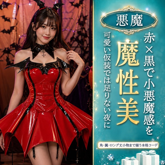〔悪魔〕レッド×ブラック 小悪魔デビルコスチューム 5点セット