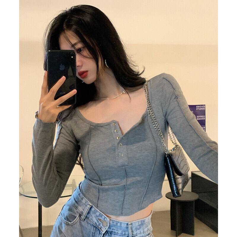 Tシャツ シャツ オータムカラートップス 薄手ショートブラック ロング 秋物 ガールズファッション25310931584