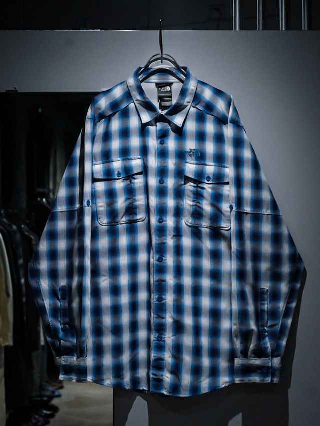 【add (C) vintage】"THE NORTH FACE" Light Blue Ombre Check Pattern L/S Shirt