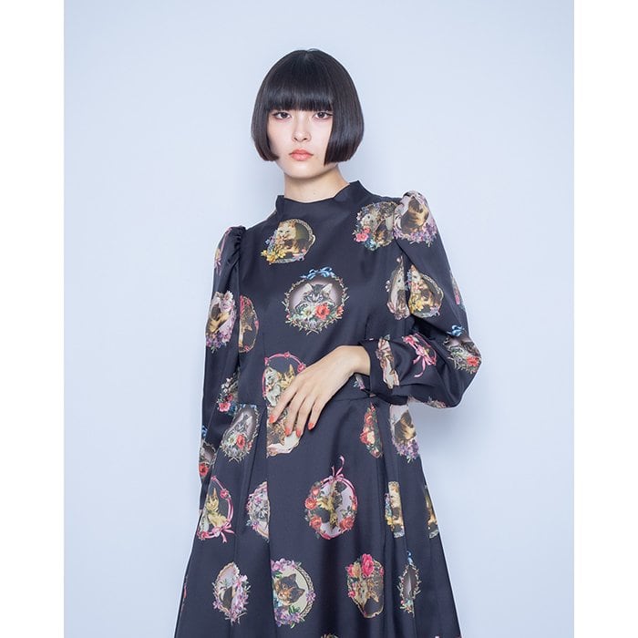 &ellecy アンドエルシー　ワンピース　猫 &ellecy♡ロイスクレヨン♡アンドエルシー♡猫フレームワンピー