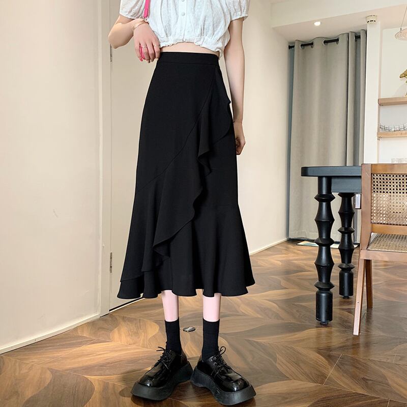 ブラックスカート Aラインサマーハイウェスト薄手 夏物 試着室30137138805