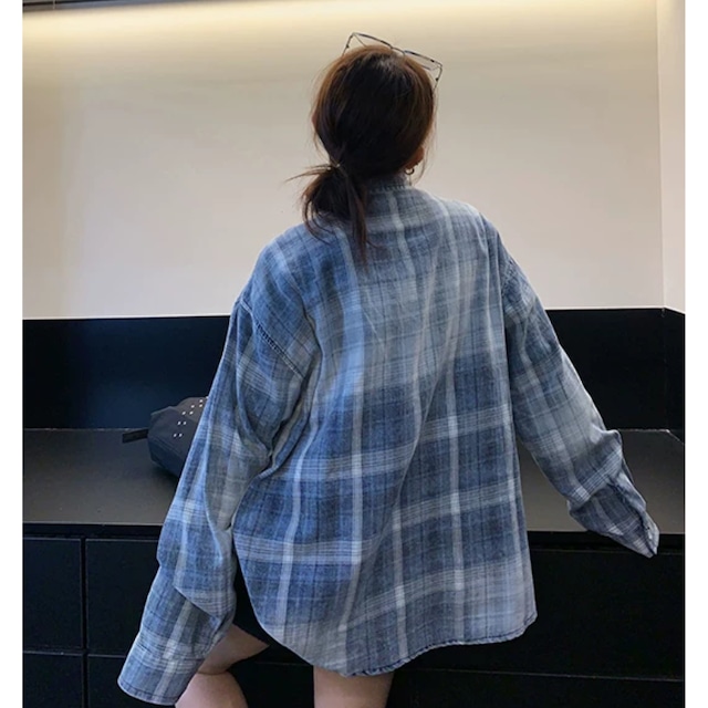 blue faded check shirt　ブルーフェードチェック柄シャツ　J2142