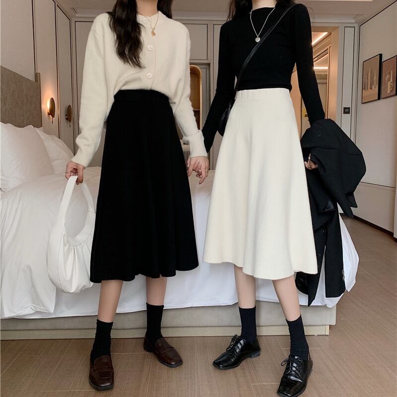 スプリングハイウェストウェストソリッド カラーAラインスカート ニット 春物 ソリッドカラー YY-ファッション67520398933