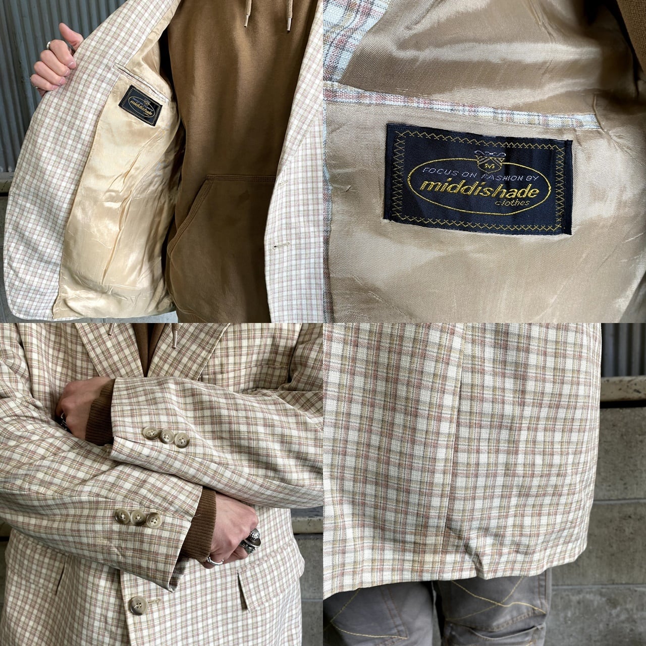80年代 middishade clothes チェック柄 テーラードジャケット メンズL